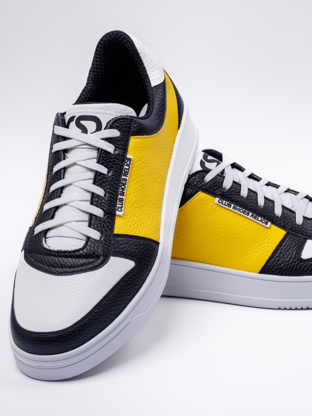 Club Shoes Relics Men Premium Leather Sneaker "Tricolor Yellow" Black-Ye-White